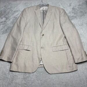 Men‎ 46R Linen Blend Blazer Sport Coat Two Button Beige Old Money Summer Classic